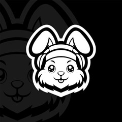Cute bunny with headphone mascot esport illustration