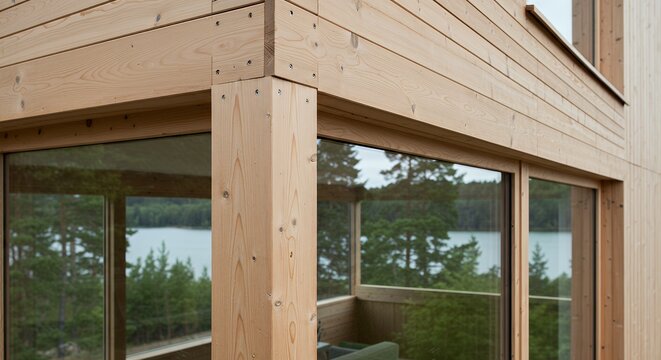 Fototapeta Wood Wall with Window and View