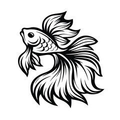 Ornamental Betta Fish Illustration, Monochrome Aquatic Animal with Flowing Fins