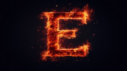 Fototapeta premium Fiery letter E, dark background, abstract design, graphic element