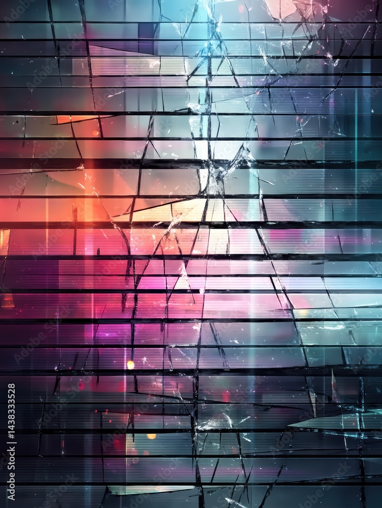 Aufkleber Stylized Screen Featuring Broken Glass and Glitch Effects Creates a Modern Tech Metaphor Using Vibrant Colors and Abstract Patterns
