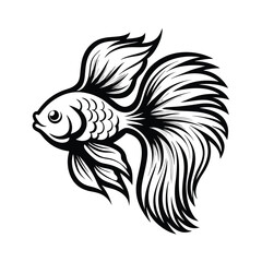Betta Fish Silhouette with Flowing Fins, Elegant Aquatic Animal Icon, Isolated Design