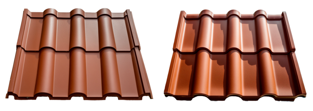 collection of clay roof tiles set in brown color isolated on white background