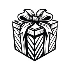 Black and White Gift Box with Bow, Minimalist Design, Celebration Theme, Decorative Element