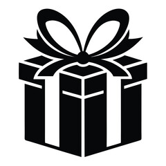 Isolated Black Gift Box Silhouette with Ribbon, Holiday Minimalist Icon, Present