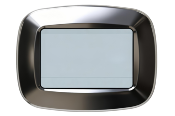 Modern electronic display screen on a sleek metallic frame isolated on a transparent background