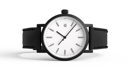 Sleek Minimalist Black and White Wristwatch with Clean Design on Plain Background