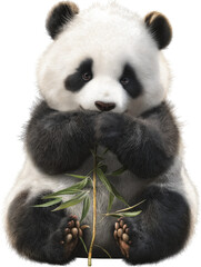 Naklejka premium Adorable Panda Cub Enjoying Fresh Bamboo Shoot