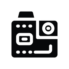 action camera glyph icon. Strong and solid vector icon for websites, mobile interfaces, presentations, and visual branding. High quality and easy to edit.