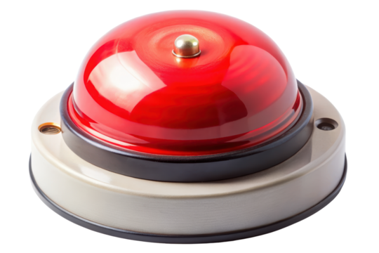 Bright red alert button isolated on a transparent background