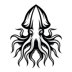Squid Silhouette Sea Creature with Tentacles, Marine Life, Underwater Animal, Ocean Icon