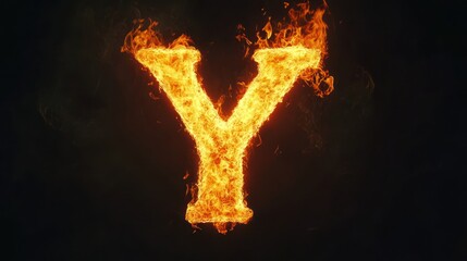 Fiery letter Y burning against dark background