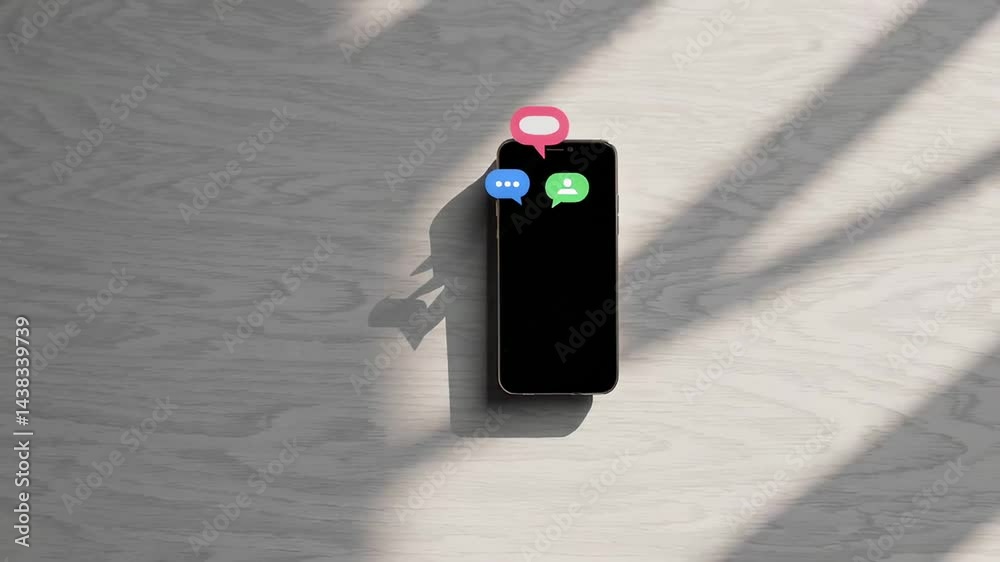 Poster Digital communication overload showing multiple social media notifications rapidly appearing on smartphone screen, symbolizing constant information influx and modern connectivity challenges