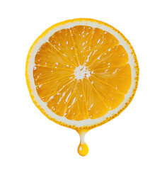 Juicy orange slice dripping with refreshing juice on transparent background