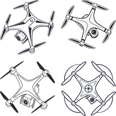 Quadcopter drone vector icon. Top-down drone design with circuit pattern. Modern UAV icon for branding.