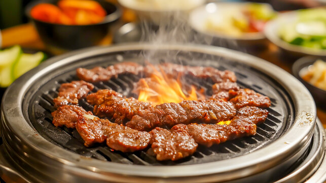 Smoky Charcoal Barbecue Grill with Sizzling Beef