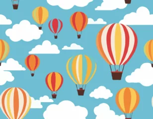 Hot Air Balloon Vector Illustration with Colorful Stripes, Basket, and Clouds for Travel, Adventure, and Festival Design.