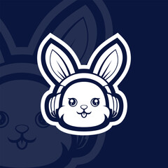 Rabbit with headphone mascot esport logo design illustration