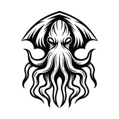 Monochrome Octopus Silhouette, Isolated Creature with Tentacles, Black and White Design