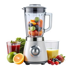 HighQuality Image of a Silver Blender with Fresh Fruit for Smoothies and Juices isolated on transparent background
