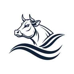 Elegant Cow Head with Wheat and Grass Vector Illustration