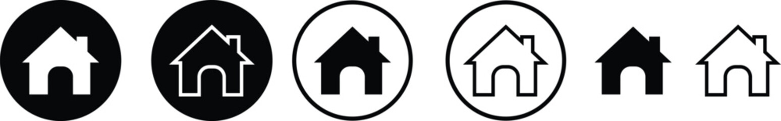 Home icons set. House symbol. A real estate objects and houses black flat and line vector collection isolated on transparent background. Investment, residential building, city, apartment.