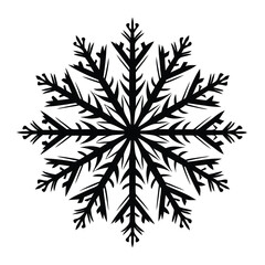 Obraz premium Simple Snowflake Black Silhouette on White Background Winter, Christmas, Isolated