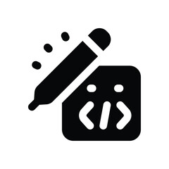 writing code glyph icon. Strong and solid vector icon for websites, mobile interfaces, presentations, and visual branding. High quality and easy to edit.