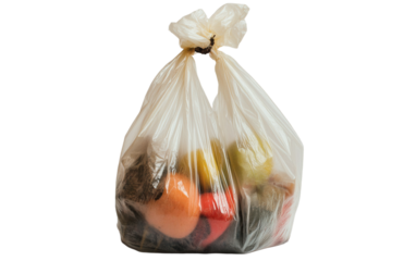 Bag of fruit is in a plastic bag on transparent or white background,png