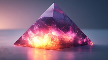 Futuristic geometric pyramid glowing in purple tones