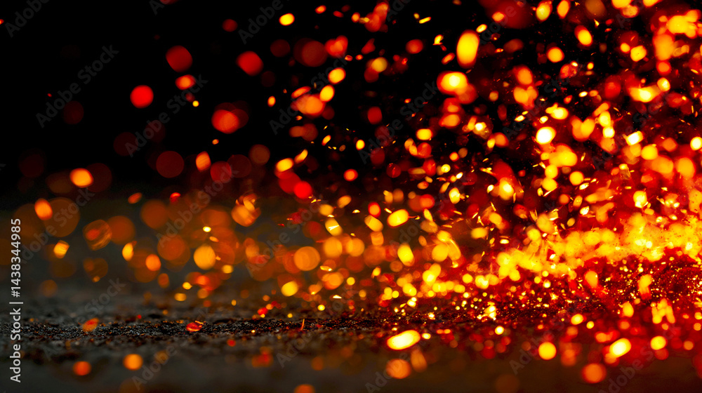 Poster sparkling orange sparks flying through the air creating a magical and energetic atmosphere in darkne