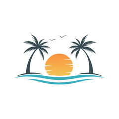 Minimalistic Sunset Beach vector Artwork.