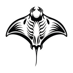Minimalist Stingray Sea Creature, Marine Wildlife, Black and White Art