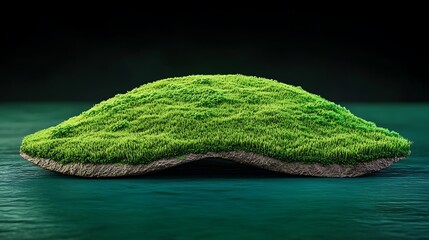 Miniature grassy island on green background, with dense foliage