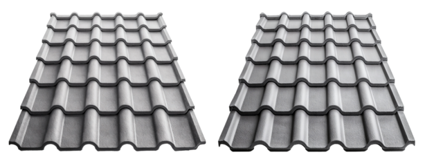 group of modular clay roof tiles in grey color isolated on white background