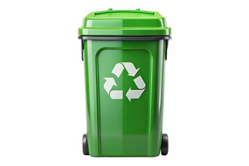 Bright green recycling bin with eco-friendly symbol featured isolated on a transparent background