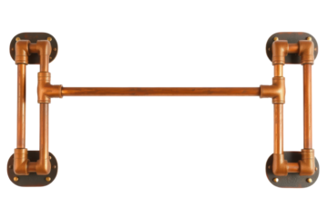 Industrial-style copper pipe handle mounted for functional decor isolated on a transparent background
