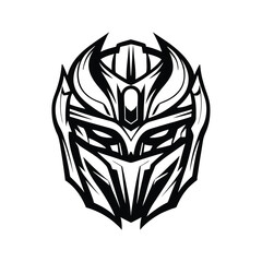 Abstract Warrior Helmet, Black And White Sharp Lines, Futuristic Mask Design Element