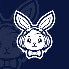 Cute bunny with headphone mascot esport logo character