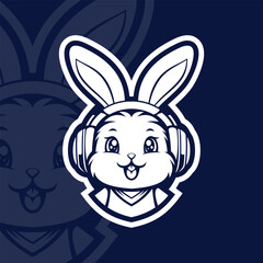 Cute bunny with headphone mascot logo character