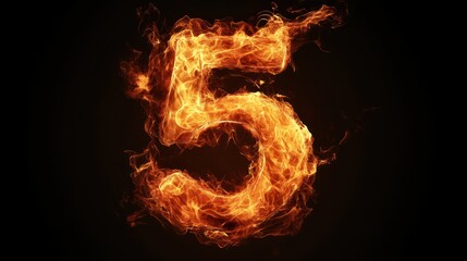 Fiery number five against black background; abstract design