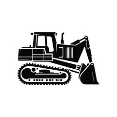 Naklejka premium Black and White Excavator Silhouette, Heavy Machinery, Construction Equipment Icon Style