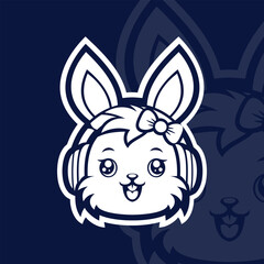 Bunny with headphone mascot esport logo character kawaii