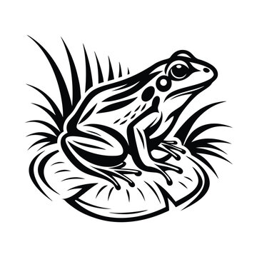 recommend clip art: Black and White Frog on Lily Pad with Reeds, Nature Theme, Outline