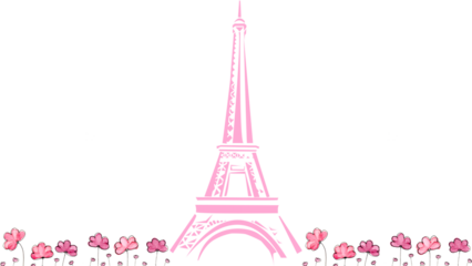 Eiffel Tower Dreamy Illustration About Heart With Pink Flowers