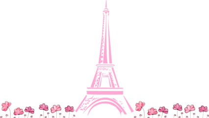 Fototapete Rund Eiffelturm Eiffel Tower Dreamy Illustration About Heart With Pink Flowers  © Ayub