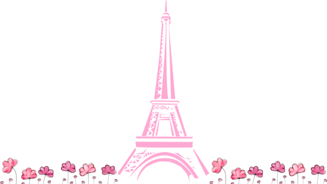 Eiffel Tower Dreamy Illustration About Heart With Pink Flowers
