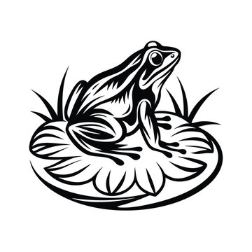 recommend clip art: Black and White Frog on Lily Pad, Pond Life Illustration, Amphibian Animal Design
