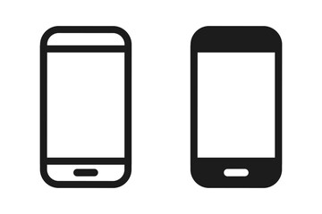 Smartphone icon set, phone in outline and solid style
