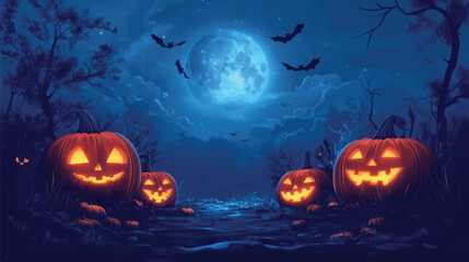 Spooky Pumpkin Patch in Cartoon Forest.